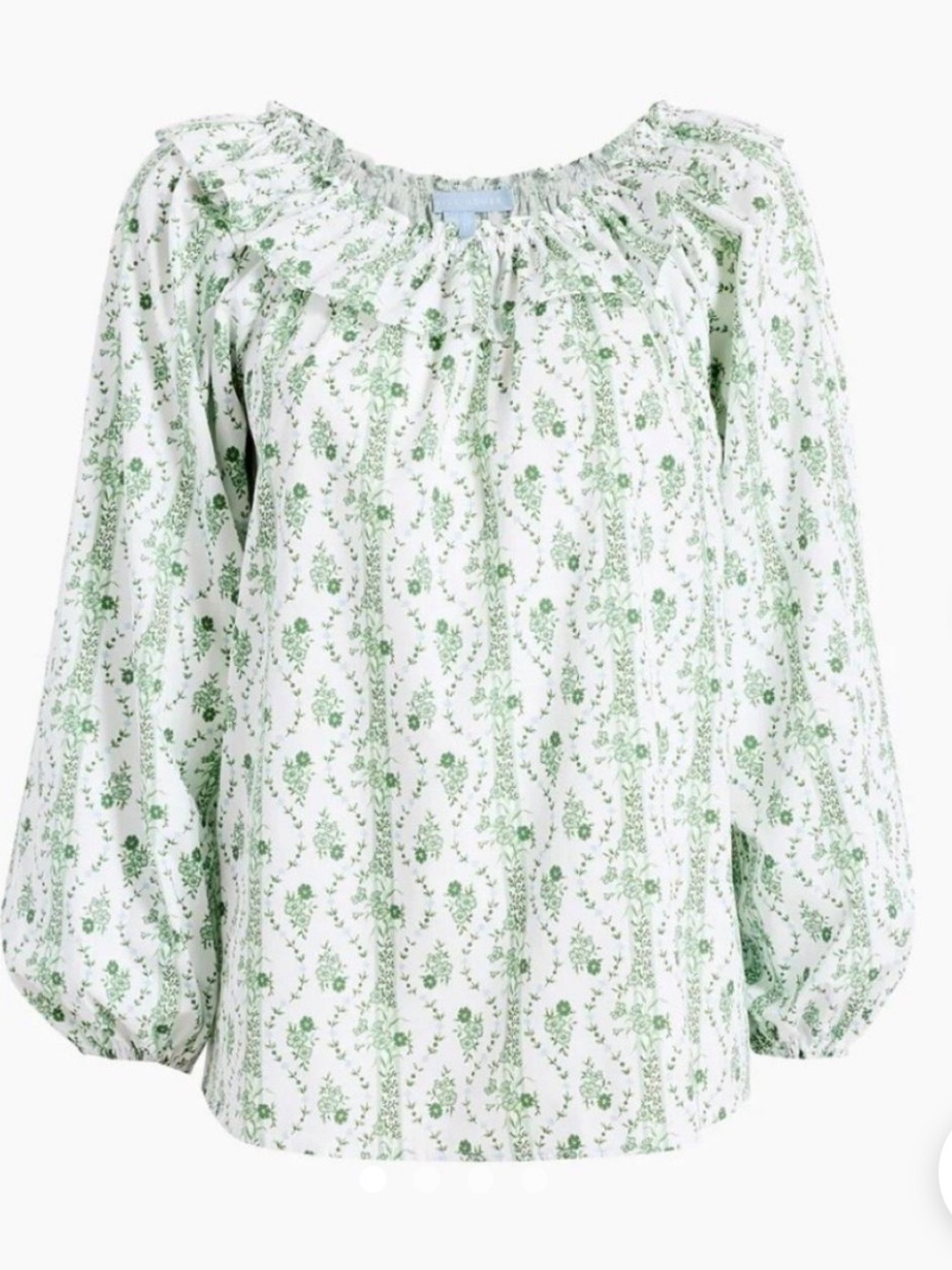 Hill House Floral Ruffle-Trim Peasant Top - Green/White